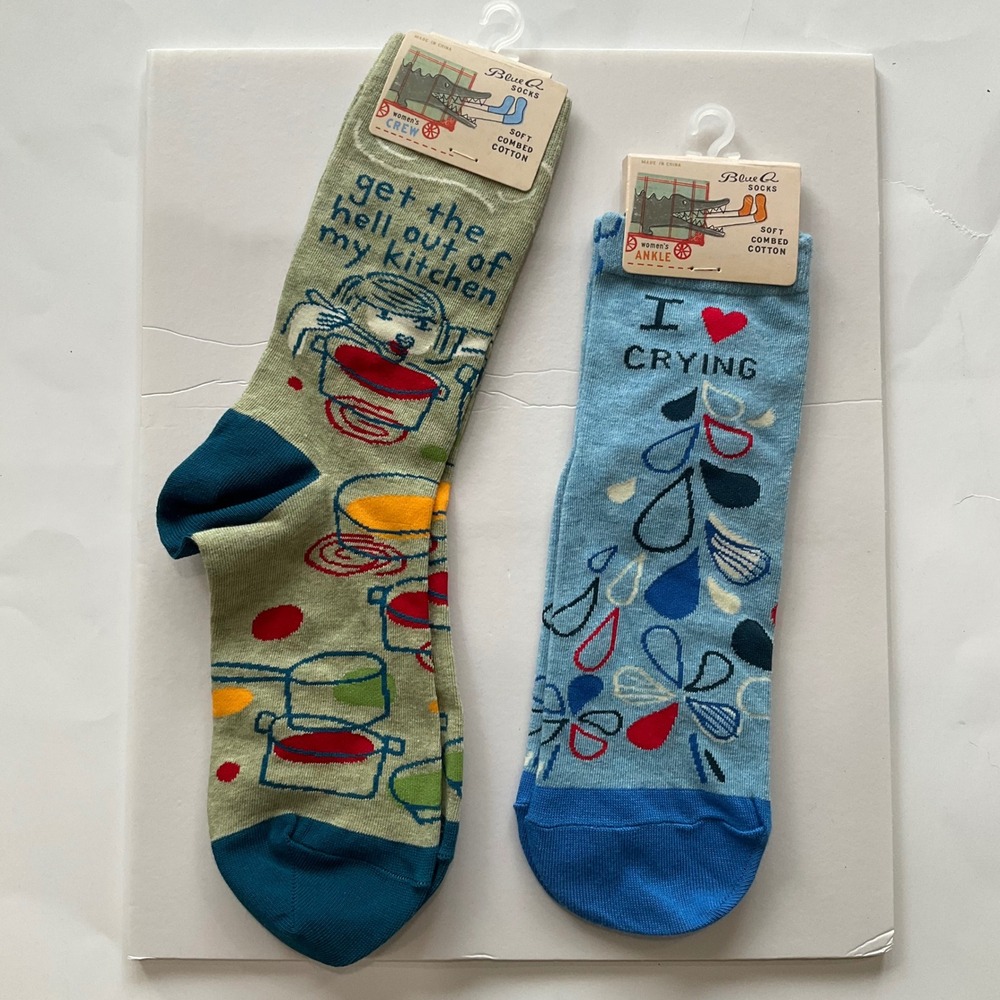 Blue Q Novelty Socks Bundle 2 Pairs Women Funny Snarky Crew Ankle Size 5-10 NEW